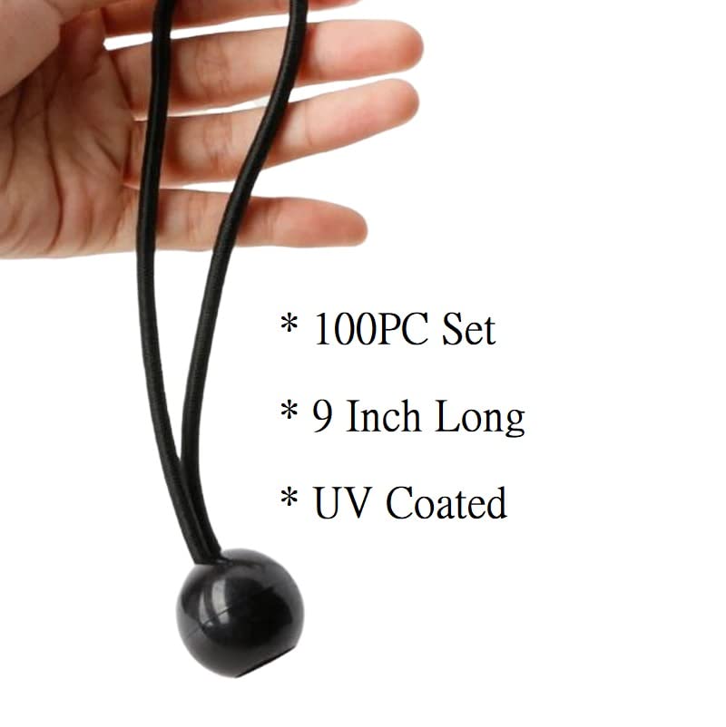 9 Inch Ball Bungee Cords, Black, 100-Pack