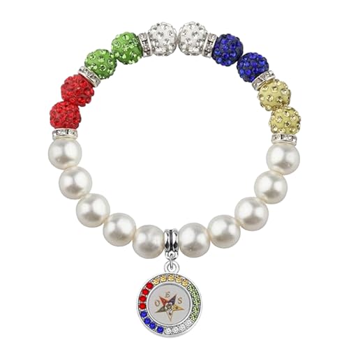 UWANGF Beautiful OES Bracelet Society Group Order of the Eastern Star Pendant Symbol Women Pearl OES Bead Bangle Jewelry