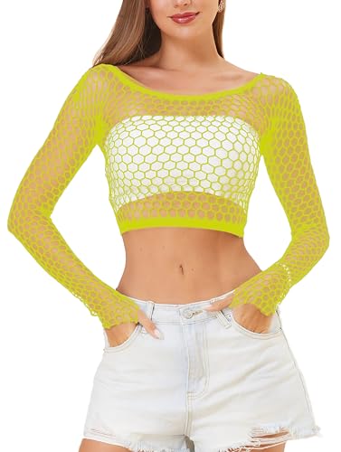 Lemon Girl Women Fishnet Long Sleeve Top Lingerie Babydoll Chemise Mesh Shirt One Size US2-16