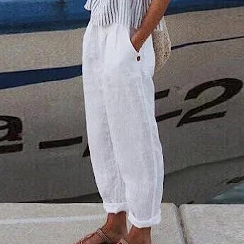 Womens Casual Drawstring Elastic Waist Capri Pants Trendy Straight Leg Lightweight Slacks Cropped Trousers Plus Size2