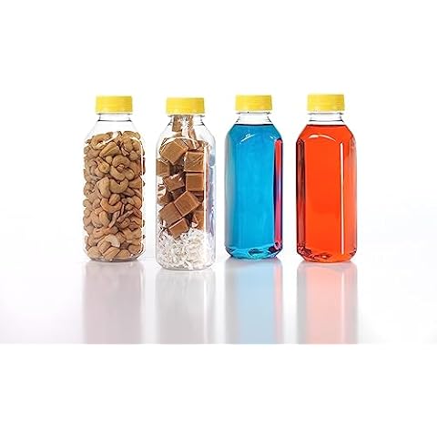 (8) 16 oz. Clear Food Grade Plastic Juice Bottles with Yellow Tamper Evident Caps 8/pack Cover