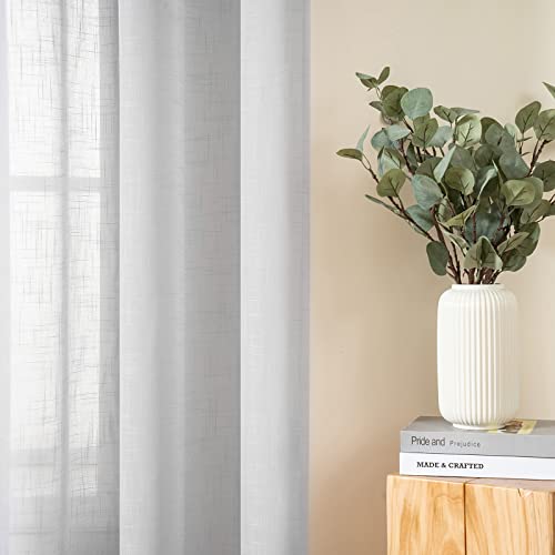 MIULEE 2 Panels Voile Curtains Sheer Cross Linen-like Solid Color Contemporary Decorative Ring Top Eyelet Panels for Bedroom Livingroom Nursery Room 55" Wx85 L Silver - Image 3