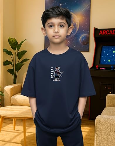 Image of Samurai Warrior Oversized T-Shirt for Kids 4-17 Years | Anime Samurai Front & Back Print | Boys & Girls Cotton Casual Tee