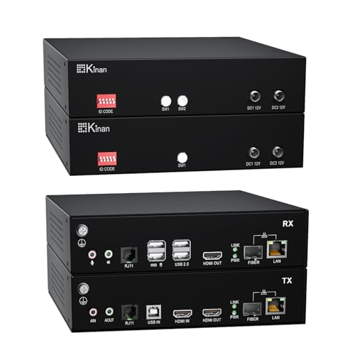 4K HDMI USB KVM Extender Over Fiber/Cat5, FHD HDMI Keyboard Mouse USB2.0 Extender,Plug & Play,Single Mode Fiber up to 10KM,CAT5/6 up to 150m,Near-Zero Latency,Point to Point, Remote and Local Output