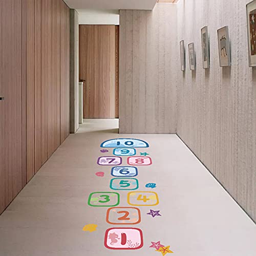 Image of HUANLE Kids DIY Lattice Floor Sticker Hopscotch Footprint Home Decor Number Brain Games Sticker Digital Pathway Art Floor Tile Decals Puzzle Games Party Social Decor for Baby Room Classroom Nursery