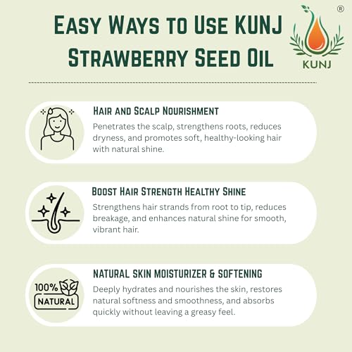 Image of KUNJ Strawberry Seed Oil 30ml | 100% Pure & Natural Cold Pressed Carrier Oil | Lightweight Moisturizing Oil for Skin & Hair Care | Fast Absorbing & Non-Greasy | Ideal for Face Care & DIY Skincare