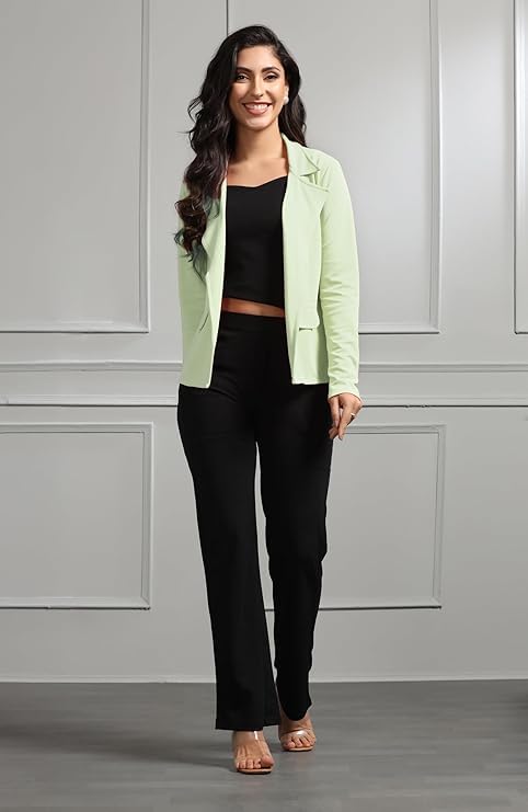 Image of Leriya Fashion Women Lycra Blend Blazer 3 piece co ord Set Light Green