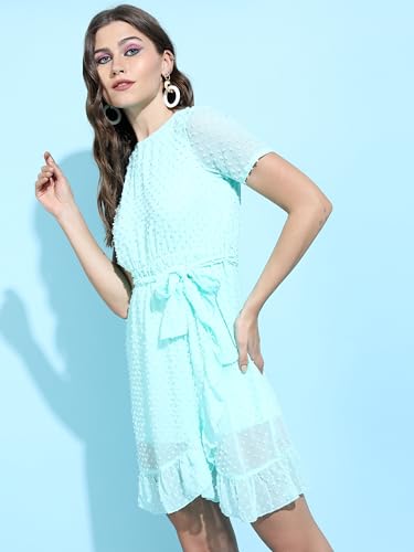 Image of Tokyo Talkies Women's Short Sleeves Round Neck Self Design Dresses | Stylish| Casual