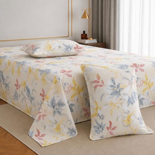 Image of Jaipur Weaves Double Bed Cotton Bedsheet Queen Size 90x100, 100% Pure Cotton Bed Sheet with 2 Pillow Covers, 240 TC Soft Breathable Floral Design - (Orange Floral, Queen)