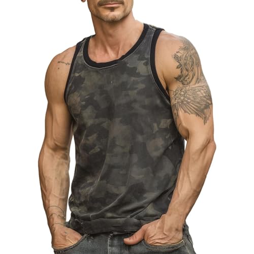 Image of Mens Camouflage Vest Tank Top Casual Sleeveless Summer Shirt Regular Fit Cotton Blend Gym Training Camo Sports Vest Dark Blue L
