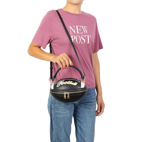 Football Shaped Top Handle Shoulder Bag, Faux Leather, Brown3