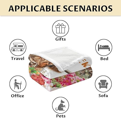 Mercuryelf Highland Cow Throw Blanket - Soft, Fuzzy & Warm - 60x80 Inches Flannel Blankets for Bed, Couch - White Novelty Throws Gift for Women, Men