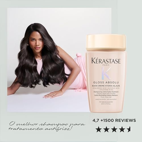 Image of Kerastase Gloss Absolu Creme Anti-Frizz Shampoo For Bouncy, Glossy Hair | Medium to Thick Hair | 4-Days Anti-Frizz | With Hyaluronic & Glycolic Acid, Wild Rose-In-Oil | 80ml