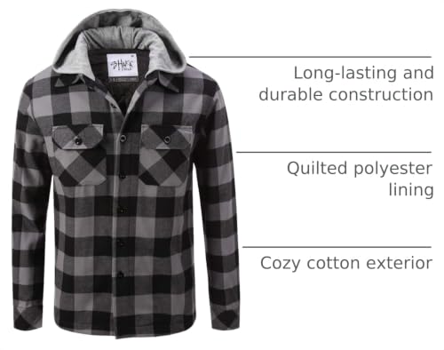 Image of Shaka Wear Men's Plaid Shirts - Flannel Long Sleeve Casual Button Up Fleece Soft Quilted Lined Jacket Regular and Big Size