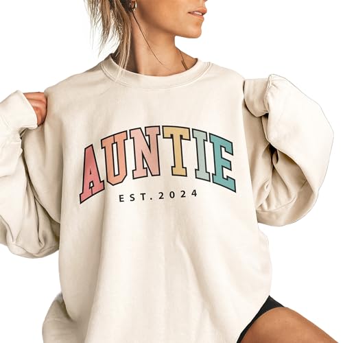 Retro Auntie Est Sweatshirt, Gift For Sister, New Aunt To Be Shirt, Pregnancy Announcement, Best Favorite Aunt, Unisex Crewneck Sweatshirt Sand