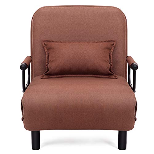 Image of CASART. Folding Sofa Bed, 3-in-1 Convertible Recliner Chair with Pillow and Caster, Indoor Single Sleeper Guest Bed Lounge Futon Couch for Home Office Bedroom Living Room (Coffee)