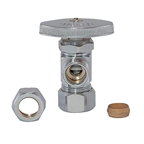Image of Eastman 1 /2 Inch OD Compression x 5 /8 Inch OD Compression Multi-Turn Angle Stop Valve, Brass Plumbing Fitting, Chrome, 04358LF