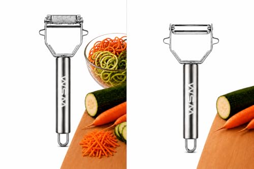 WSM Multischäler Set aus Edelstahl Gezackte Klinge Gemüse und Julienne Schäler Kartoffelspiralschneider Gemüse und Obst Gemüsestreifen Rechts und Linkshänder