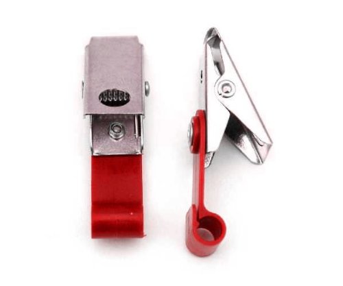 Croco-Clip A with card hook, Red Chrome plated clip, Plastic hook