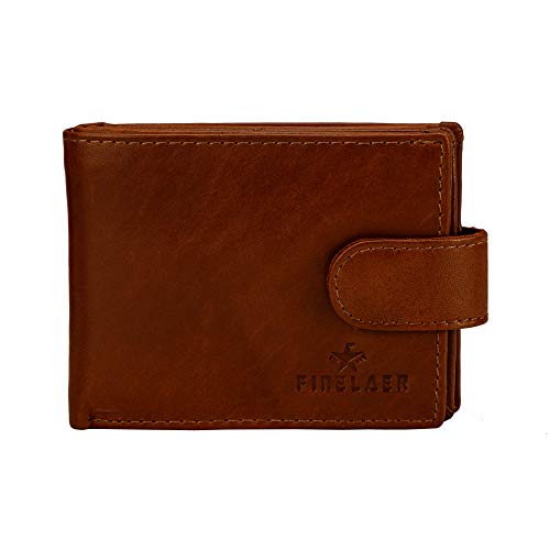 Finelaer Brown Leather Slim Bifold Men Wallets With Coin Pocket