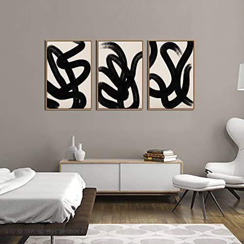 Framed Wall Art Canvas Set Abstract Lines Pictures Modern Mid Century Boho Wall Decor Minimalist Abstract Black Stroke Lines Canvas Painting Artwork Living Room Bedroom Home Office 40X60CM X3 Natural by arteWOODS - Image 9