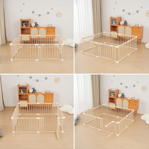 Laufgitter Baby aus massivem Kiefernholz – Baby Gitter Laufstall mit Tür – Klicksystem – Schneller Aufbau 20 Min – 120x160/140x140cm
