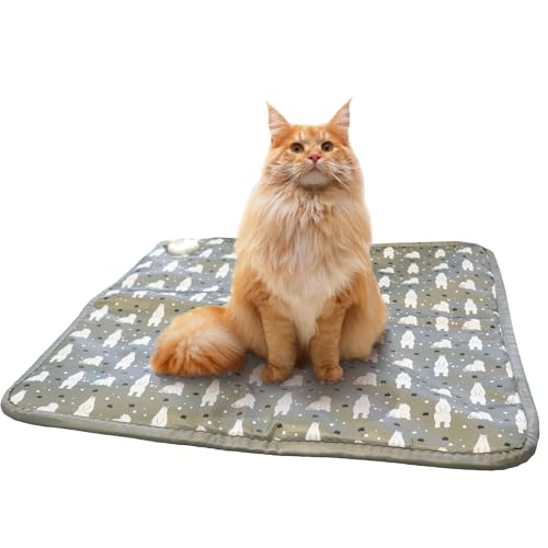 GDanes Cat Heating Pad - 18×18 Inch Waterproof Pet Heating Pad for Cats & Small Dogs, 3 Adjustable Temperature with Thermostat Switch, Detachable & Washable Plush Cover, Soft Electric Cat Bed Mat