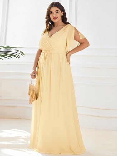 Image of Ever-Pretty Plus Women's Chiffon Bridesmaid Dress A-Line Empire Waist Floor Length Plus Size Formal Wedding Guest Dresses