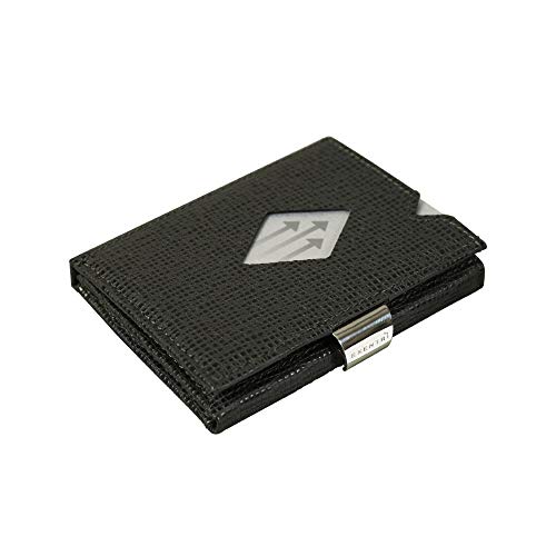 EXENTRI WALLETS in Black Mosaic - Premium RFID Blocking Trifold Leather Wallet with Stainless Steel Locking Clip