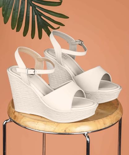 Image of JM LOOKS Sleek Minimalist Wedge Sandals Featuring Broad Single Strap and Textured High Platform for Daily Elegance
