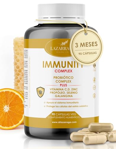 IMMUNITY DEFENSAS COMPLEX 6 EN 1 con Vitamina C + Vitamina D + Propóleo + Zinc + Selenio + Probióticos y Prebióticos + Galangina | Apoya el Sistema Inmunológico l Cápsulas Veganas (90)
