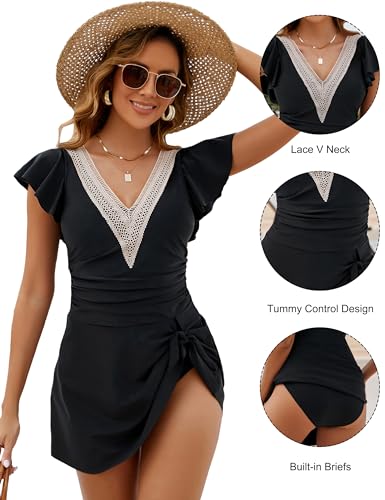 Blooming Jelly Women's Tummy Control Swimsuits One Piece Swim Dress Plus Size Bathing Suits Ruffle Lace Swimwear3