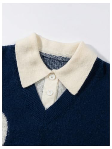 Floerns Men's Letter Knitted Long Sleeve Sweaters Collared Neck Loose Pullover Tops3