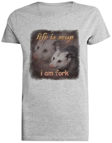 Life Is Soup I Am Fork Possum Camiseta Gris Femenina Camiseta De Manga Corta para Mujer