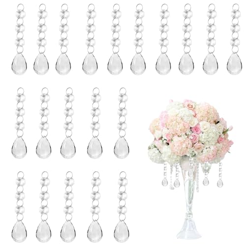 Huybaa Cuentas de Cristal Transparente Forma de Gota (Pack de 20) Candelabro Colgante Araña 8,6 cm - Cristales para Lamparas Abalorio Decoración