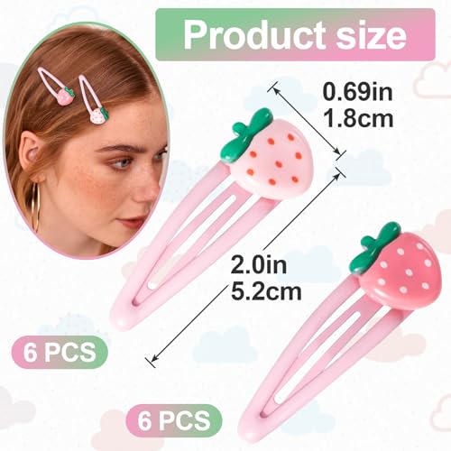 12 pinzas para cabello con diseño de fresa rosa claro y oscuro miniatura 2