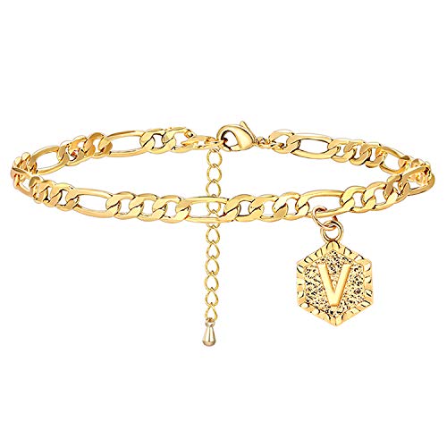 Initial Ankle Bracelets for Women Men, 18K Gold Figaro Cuban Link Anklet Bracelet for Women Teen Girls, Custom Name Gold Anklet with Initials Initial Ankle Bracelets for Women Men, 18K Gold Figaro Cuban Link Anklet Bracelet for Women Teen Girls, Custom Name Gold Anklet with Initials