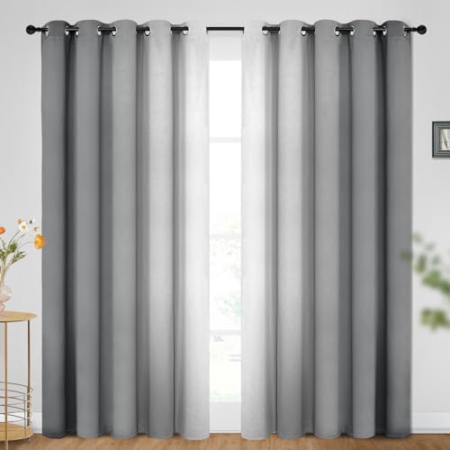 Image of SimpleHome Ombre Room Darkening Curtains for Bedroom, Gradient Grey to Grey White Light Blocking Thermal Insulated Grommet Window Curtain /Drapes for Living Room,2 Panels, 70x84 inches Length