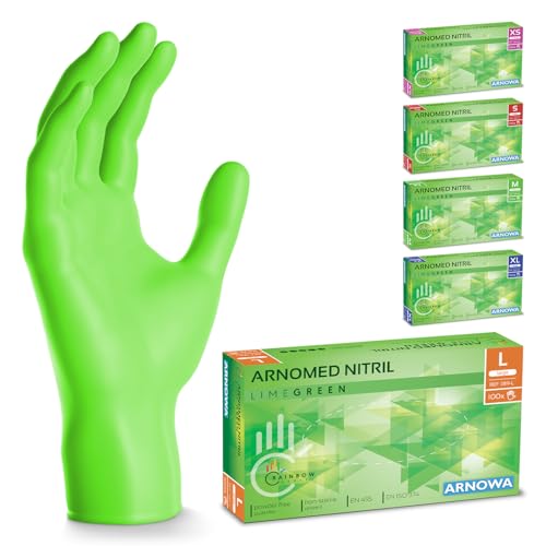 100x ARNOMED® Guantes nitrilo talla L Verde, Guantes desechables quirurgicos y laboratorio, Luvas nitrilo descartaveis sin polvo y látex, Manoplas nitrilo en XS, S, M, L, XL, XXL