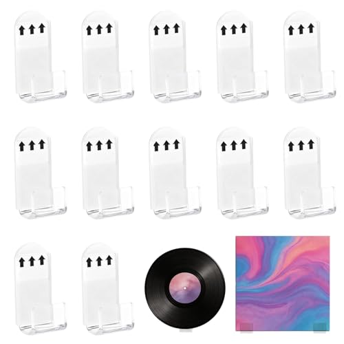 12 pcs Support Mural pour Disque Vinyle,Accroches Vinyle Muraux en Acrylique Support Autocollant pour Disques Vinyles CD et DVD Étagère,Porte...
