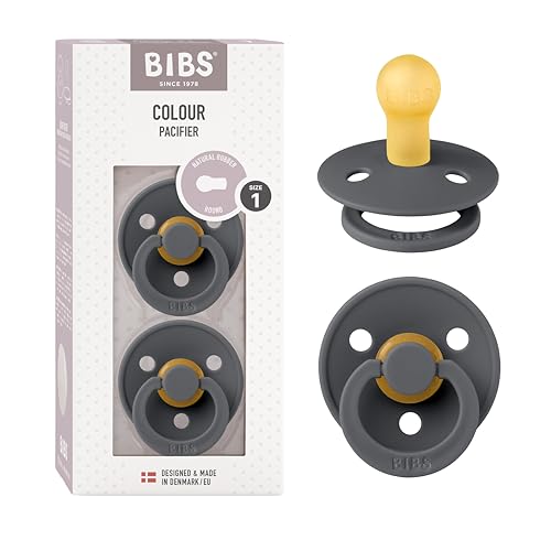 Image of BIBS Pacifiers Colour Collection | Natural Rubber Baby Pacifier | Set of 2 BPA-Free Soothers | Made in Denmark | 0+ Months (Pack of 2) | Iron | Natural Rubber Latex | Size 1 | BPA-Free | Made in Denmark | High Nipple Acceptance | Airflow Holes | Comfort Shield