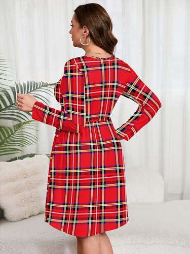 Image of AusLook Women's Plus Size Long Sleeve Midi Dress Casual Empire Waist Loose Flowy Dresses A-Line Boho Long Dress with Pockets
