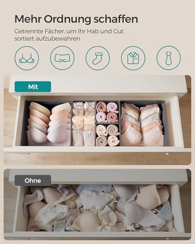 SONGMICS Aufbewahrungsbox für Schublade, 6er Set, Schubladen Organizer, Faltbox, Unterwäsche Organizer, Stoffbox für Socken, Unterwäsche, BHs, Krawatten und Schals, schiefergrau RDZ06G