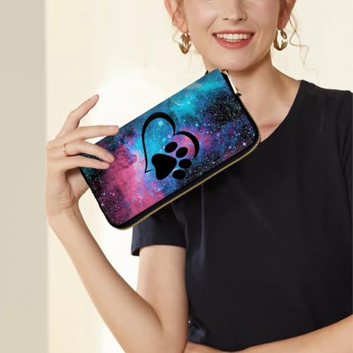 Image of Women's Wallets,Credit Card Holder Money Leather Long Wallet with Wristlet,Large Capacity with Zip-Around Phone Purse for Women Ladies Girls,Galaxy Love Paw