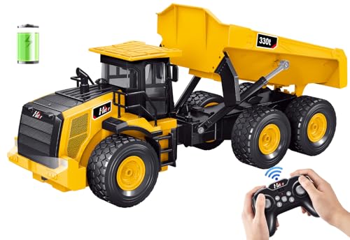 Mighty 9-Channel RC Dump Truck Toy | 1:18 Scale All-Terrain 6-Wheel Construction Vehicle with Lights & Sounds, 6 Wheels & 100-Min Battery, Remote Control Truck for Kids & Adults, Great STEM Gift 2025