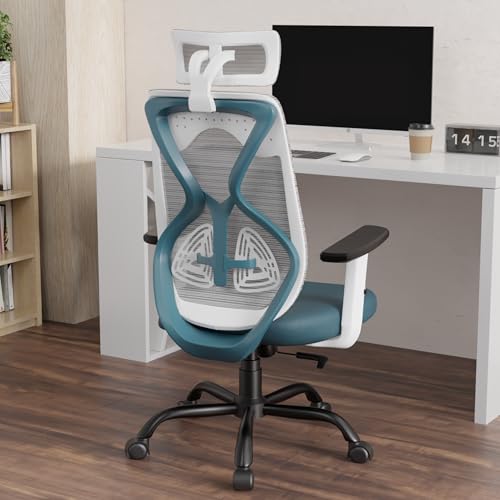 Image of Titan Ergonomic Office Chair for Home & Office | Adjustable Armrests | 120 Recline | Lumbar Support | Thick Cushioned Seat | Heavy-Duty Base | 3 Years Warranty (White Blue)