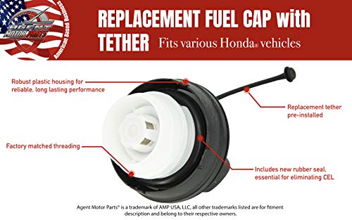 Fuel Filler Gas Cap with Seal and Tether - Fits 2008-2017 Honda Accord, 2006-2015 Civic, 2007-2016 CRV, 2009-2013 2015-2017 Honda Fit, 2011-2017 Odyssey, 2009-2015 Pilot, etc | Replaces 17670-T3W-A01 - Thumbnail 3