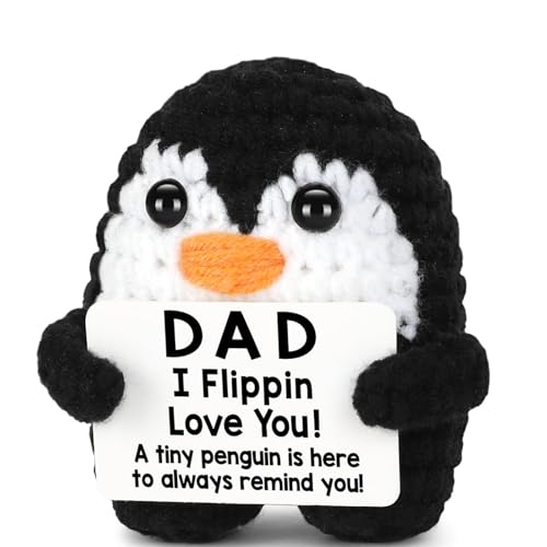 Regalo Día del Padre Pingüino de Punto con Mensaje Motivador - Muñeco de Lana Hecho a Mano para Papá, Regalo Original Hombre, Detalle Divertido para Decoración de Oficina y Casa