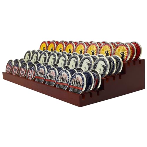 Soporte de madera para monedas de desafío militar expositor de 6 filas 4