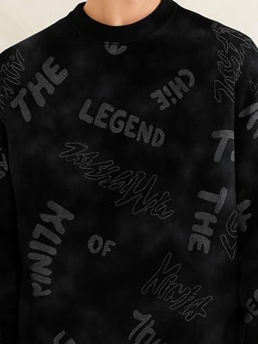 Image of Jump Cuts Mens AOP Printed Round Neck Full Sleeve Black Cotton Fleece Jacket for Men